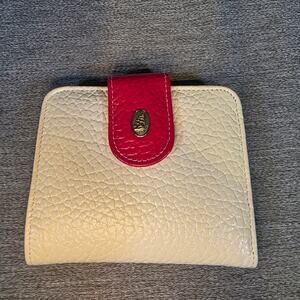 Vintage Buxton Womens Bifold Leather Wallet Cream/Red Cowhide Ship Never used